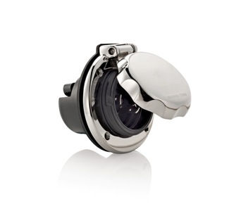 Corrosion Resistant Power Locking Inlet, 30A-125V, 2-Pole 3-Wire, NEMA L5-30, Polished Stainless Steel Quick-Lock Cap and Enclosure, Includes Rubber Sealing.