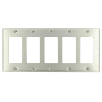 5-Gang Decora/GFCI Device Decora Wallplate/Faceplate, Standard Size, Brass, Device Mount - STAINLESS STEEL