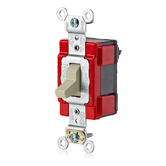 20 Amp, 120 Volt, Single-Pole AC Illuminated Toggle Switch, Extra Heavy Duty Specification Grade, Self Grounding, Lev-Lok Modular – IVORY