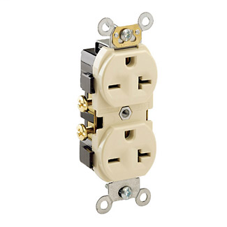 Leviton 5822-I 20 Amp 250 Volt NEMA 6-20R 2-Pole 3 Wire Narrow Body Straight Blade Commercial Grade Ivory Duplex Receptacle Leviton 5822-I 20 Amp 250 Volt NEMA 6-20R 2-Pole 3 Wire Narrow Body Straight Blade Commercial Grade Ivory Duplex Receptacle
