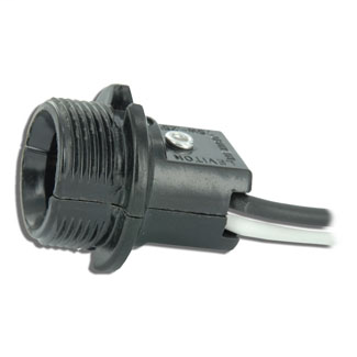 Candelabra base, Incandescent lampholder, phenolic, keyless, two 18 AWG leads, AWM TEW, 105C 600V free ends stripped 1/2 inch. Less-bracket. 75W-125V.