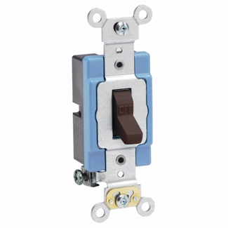 15 Amp, 120/277 Volt, Toggle Single-Pole AC Quiet Switch, Extra Heavy Duty Spec Grade, Self Grounding, Back & Side Wired - BROWN