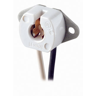 Miniature Base, Bi-Pin, Standard Fluorescent Lampholder, Butt-On, Screw Mount, Turn-Type, , 6-Inch 18-AWM TEW Wire Leads - White