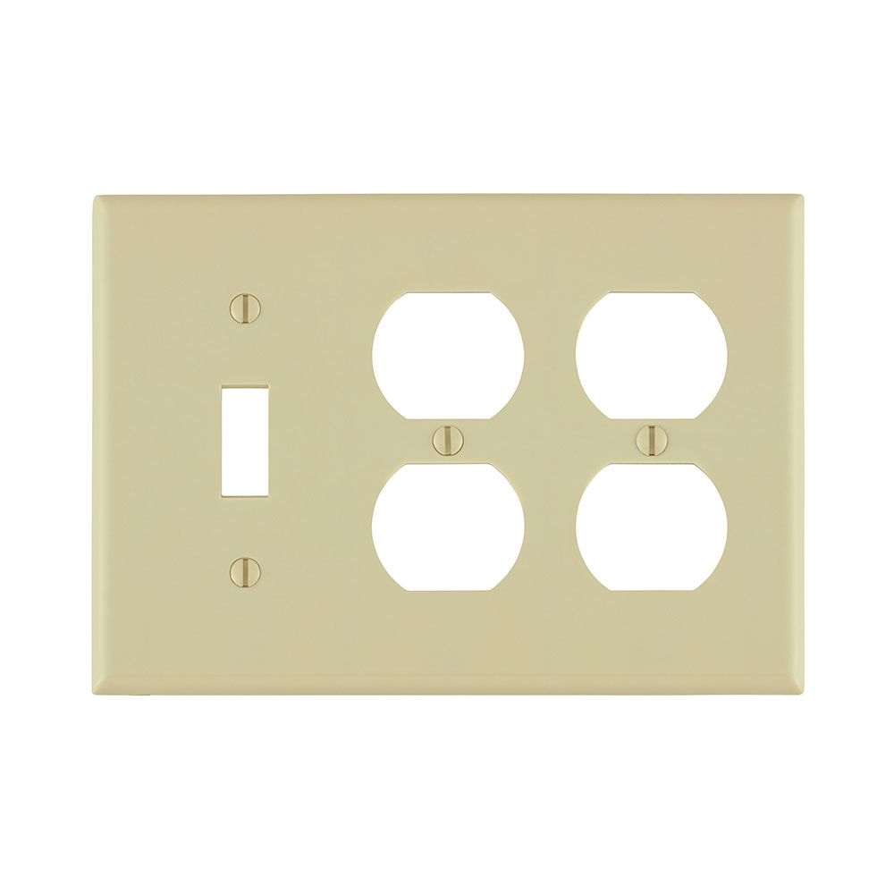 Leviton 86047 6.38 x 0.22 x 4.5 Inch 3-Gang Smooth Ivory Thermoset Device Mount Standard Combination Wallplate Leviton 86047 6.38 x 0.22 x 4.5 Inch 3-Gang Smooth Ivory Thermoset Device Mount Standard Combination Wallplate