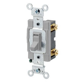 20 Amp, 120/277 Volt, Toggle Framed Single-Pole AC Quiet Switch, Commercial Spec Grade, Grounding, Side Wired, - Gray
