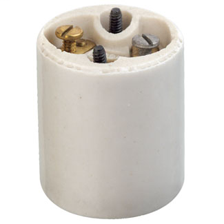 Medium Base, One-Piece, Keyless, Incandescent, Glazed Porcelain Lampholder, Mounting Screws, Single Circuit, Back Wired, Spring Center Contact - White