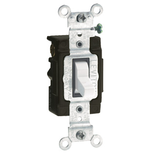 15 Amp, 120 Volt, Toggle Lighted Handle - Illuminated OFF 3-Way AC Quiet Switch, Commercial Grade, Grounding, Side Wired, - White