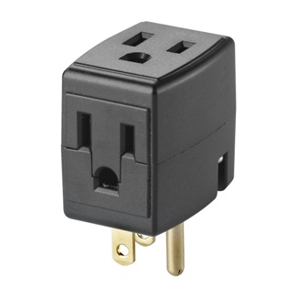15 Amp, 125 Volt, NEMA 5-15R, 3-Wire, Grounded Triple Cube Tap - Black