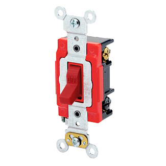 20 Amp, 120/277 Volt, Toggle 3-Way AC Quiet Switch, Extra Heavy Duty Spec Grade, Self Grounding, Back & Side Wired - RED