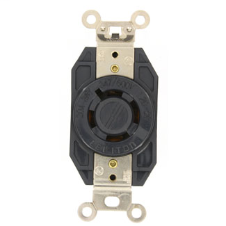 20 Amp, 347/600 Volt 3PY, NEMA L20-20R, 4P, 4W, Flush Mtg Locking Receptacle, Industrial Grade, Non-Grounding - BLACK