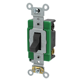 30 Amp, 120/277 Volt, Toggle Double-Pole AC Quiet Switch, Industrial Grade, Self Grounding, Back & Side Wired, - BLACK