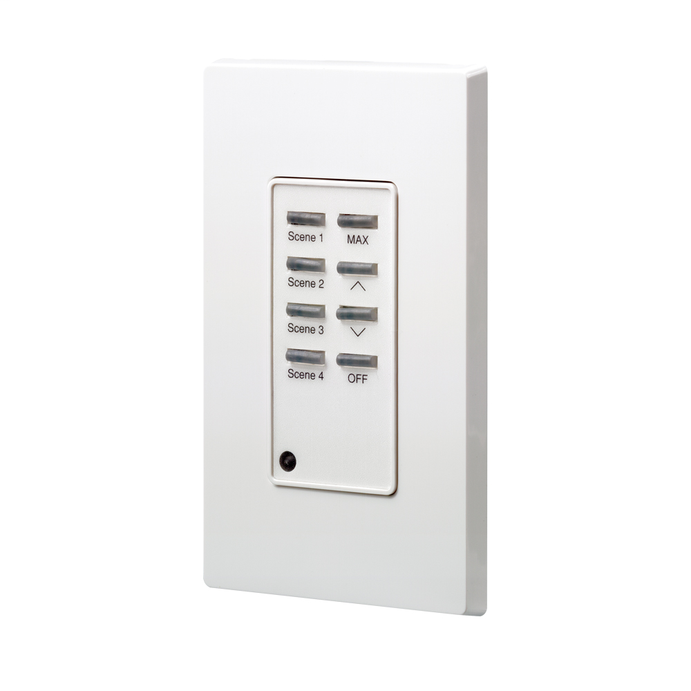 Dimensions® Commercial Lighting Control Systems, Scene 1 thru 4, Max, Raise/Lower, Off Station, Title 24 compliant, ASHRAE 90.1 compliant, White