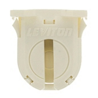 Fluorescent lampholder, dedicated T8, 16MM lamp center, small bi-pin, shunted, turn type with lamp lock, 660W-600V. UL and CSA, snap-in with post mounted, bottom load. COF white. Packaged 1/polybag, 5/master carton