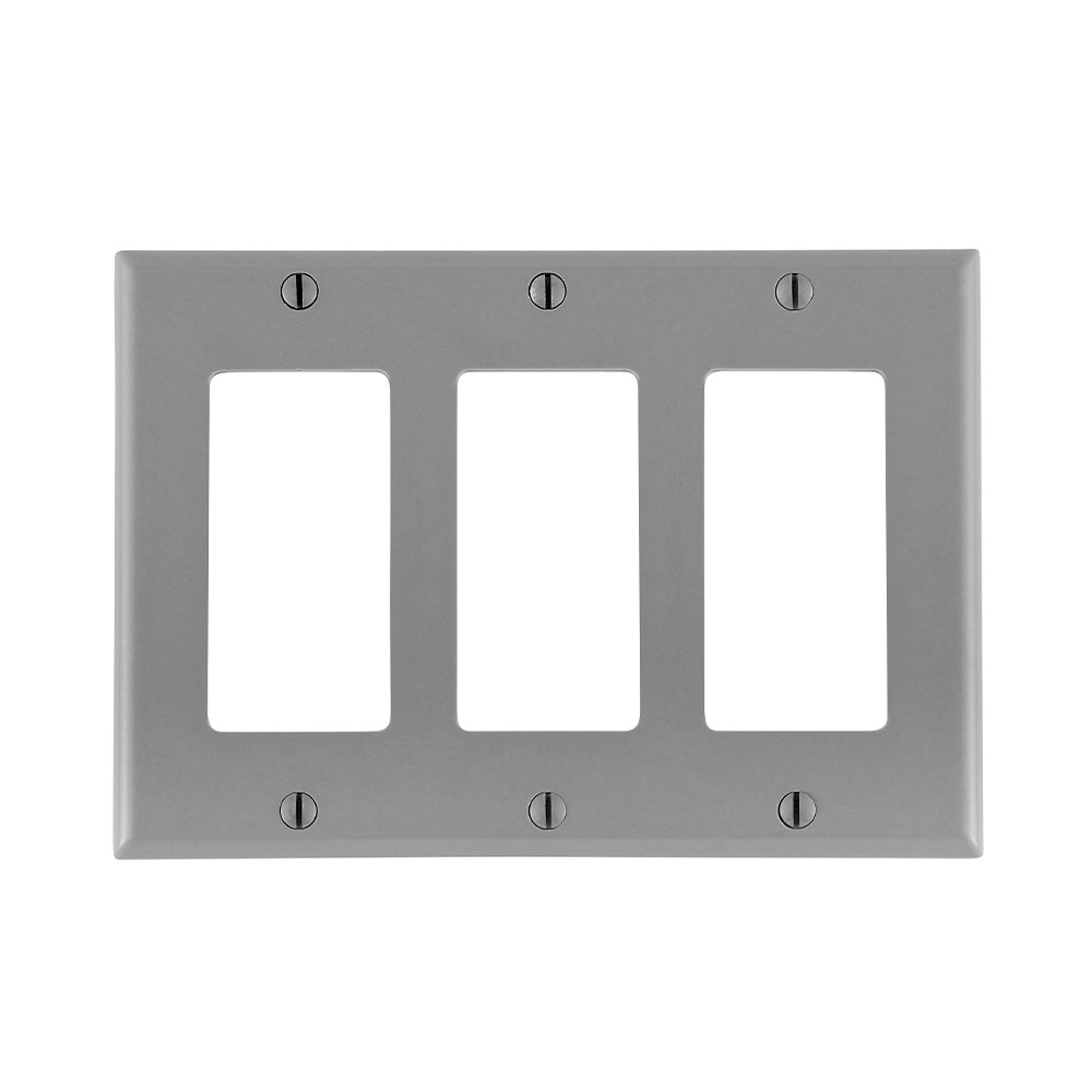 Leviton 80411-GY 6.38 x 0.22 x 4.5 Inch 3-Gang Smooth Gray Thermoset Device Mount Standard Receptacle Wallplate Leviton 80411-GY 6.38 x 0.22 x 4.5 Inch 3-Gang Smooth Gray Thermoset Device Mount Standard Receptacle Wallplate
