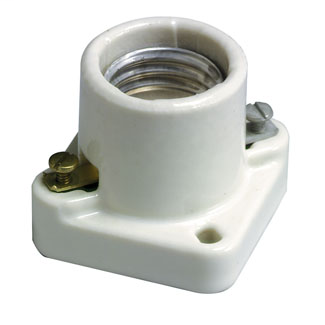 Medium Base, One-Piece, Keyless, Incandescent, Unglazed Porcelain Lampholder, Pony Cleat, Single Circuit, Open Terminal, - White