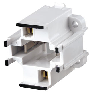 G24d-1 Base, 10W 13W 2-Pin, 10mm Compact Fluorescent Lampholder, Vertical, Bottom Snap-In, Black Color Code, , Quick-Connect 18AWG Solid or Str. Tinned - White Body