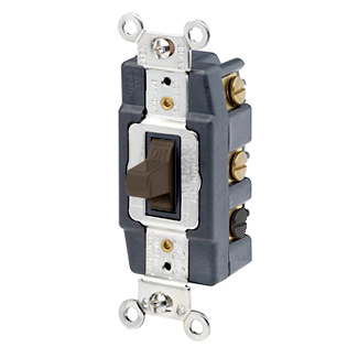 20 Amp, 120/277 Volt, Toggle Double-Throw Ctr-OFF Maintained Contact Double-Pole AC Quiet Switch, Extra Heavy Duty Spec Grade, Grounding, Back & Side Wired, - Brown