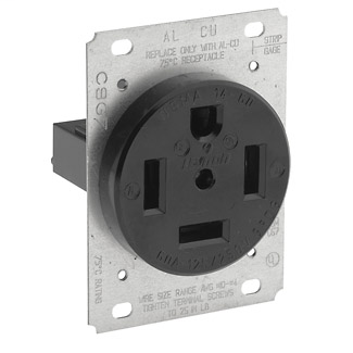 60 Amp, 125/250 Volt, NEMA 14-60R, 3P, 4W, Flush Mtg Receptacle, Straight Blade, Industrial Grade, Grounding, , Side Wired, Steel Strap, - Black