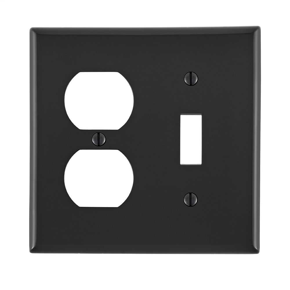 Leviton 80705-E 2-Gang 1-Toggle 1-Duplex Device Mount Standard Size Thermoplastic Nylon Black Combination Wallplate Leviton 80705-E 2-Gang 1-Toggle 1-Duplex Device Mount Standard Size Thermoplastic Nylon Black Combination Wallplate