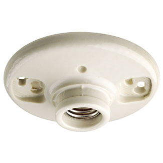 660W/250V Medium Base One-Piece Glazed Porcelain Outlet Box Mount Incandescent Lampholder, Keyless, Single Circuit, 2 Screws with Case Lip, Top Wired - White