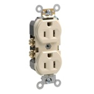 Duplex Receptacle Outlet, Commercial Specification Grade, Indented Face, 15 Amp, 125 Volt, Back or Side Wire, NEMA 5-15R, 2-Pole, 3-Wire, Self-Grounding - Ivory