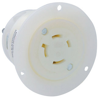 20 Amp, 120/208 Volt 3-Phase Y, NEMA L18-20R, 4P, 4W, Flanged Outlet Locking Receptacle, Industrial Grade, Non-Grounding - WHITE