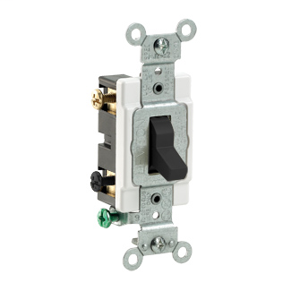 20 Amp, 120/277 Volt, Toggle Double-Pole AC Quiet Switch, Heavy Duty Specification Grade, Grounding, Side Wired - BLACK