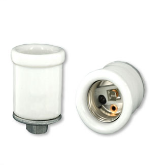 Medium Base, One-Piece, Keyless, Incandescent, Glazed Porcelain Lampholder, Pipe Mount, Single Circuit, Back Wired, Beaded for 1-1/2 Inch Clamp-Style Shade - White