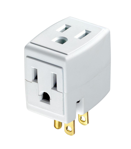 15 Amp, 125 Volt, NEMA 5-15R, 3-Wire, Grounded Triple Cube Tap - White