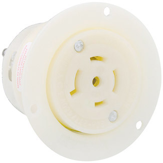 20 Amp, 347/600 Volt 3PY, NEMA L23-20R, 4P, 5W, Flanged Outlet Locking Receptacle, Industrial Grade, Grounding - WHITE