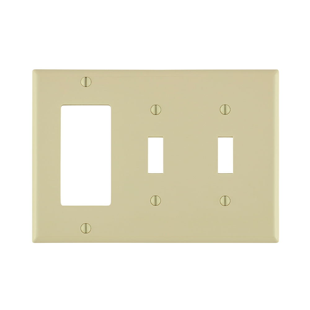 Leviton 80745-I 6.38 x 0.22 x 4.5 Inch 3-Gang Smooth Ivory Thermoplastic Nylon Device Mount Standard Combination Wallplate Leviton 80745-I 6.38 x 0.22 x 4.5 Inch 3-Gang Smooth Ivory Thermoplastic Nylon Device Mount Standard Combination Wallplate