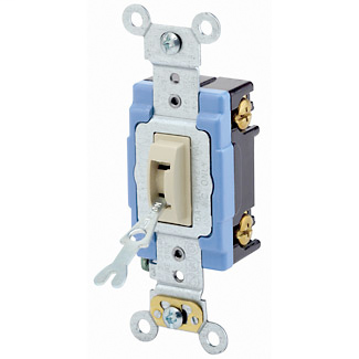 15 Amp, 120/277 Volt, Toggle Locking Single-Pole AC Quiet Switch, Industrial Grade, Self Grounding, Back & Side Wired, - Ivory