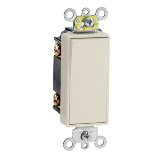 15 Amp, 120/277 Volt, Decora Plus Rocker 3-Way AC Quiet Switch, Commercial Spec Grade, Self Grounding, Back & Side Wired, - Light Almond