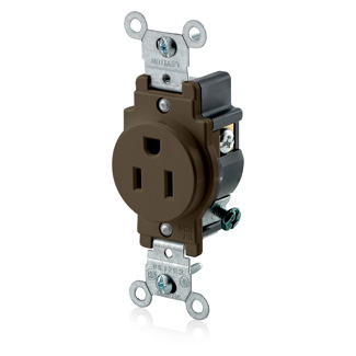 Leviton 5015 125 Volt 15 Amp 2-Pole 3-Wire NEMA 5-15R 1/2 Hp Brown Nylon Grounding Narrow Straight Blade Receptacle Leviton 5015 125 Volt 15 Amp 2-Pole 3-Wire NEMA 5-15R 1/2 Hp Brown Nylon Grounding Narrow Straight Blade Receptacle