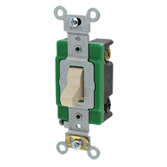 30 Amp, 120/277 Volt, Toggle 3-Way AC Quiet Switch, Extra Heavy Duty Spec Grade, Self Grounding, Back & Side Wired - IVORY