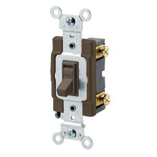 15 Amp, 120/277 Volt, Toggle Framed Single-Pole AC Quiet Switch, Commercial Grade, Grounding, Side Wired, - Brown