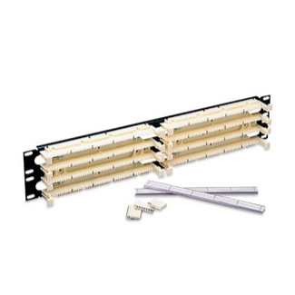 Cat 5e 110-Style Rack-Mount Wiring Block Kit, includes 100-pair 1RU panel, labels, and 24 Cat 5e C-4 clips