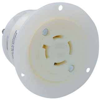 20 Amp, 250 Volt 3-Phase, NEMA L15-20R, 3P, 4W, Flanged Outlet Locking Receptacle, Industrial Grade, Grounding - WHITE