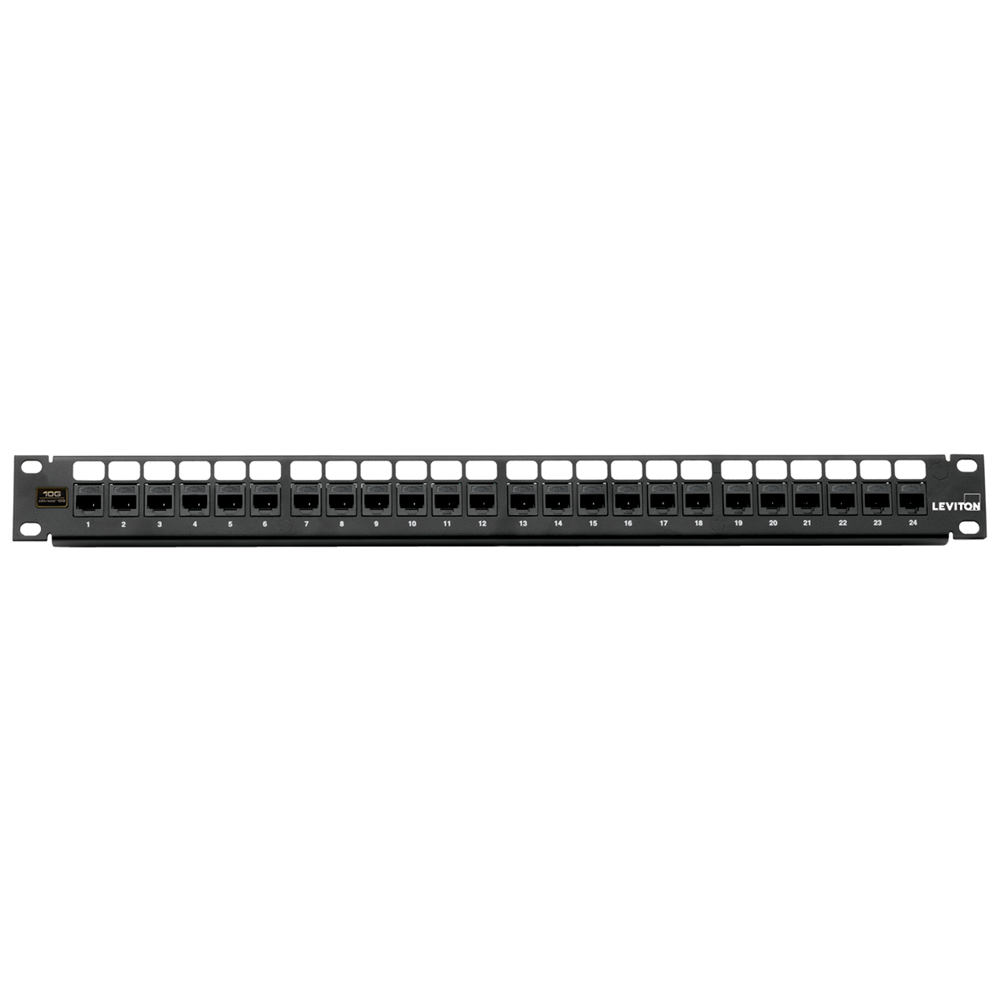 Cat 6 QuickPort Patch Panel, 24-Port, 1RU. Cable management bar included.