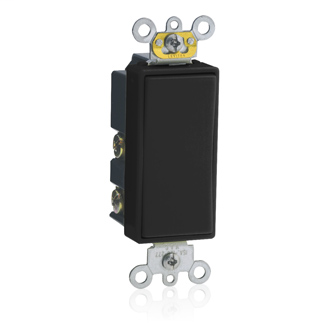 15 Amp, 120/277 Volt, Decora Plus Rocker Double-Throw Ctr-OFF Momentary Contact Single-Pole AC Quiet Switch, Commercial Spec Grade, Self Grounding, Back & Side Wired, - Black