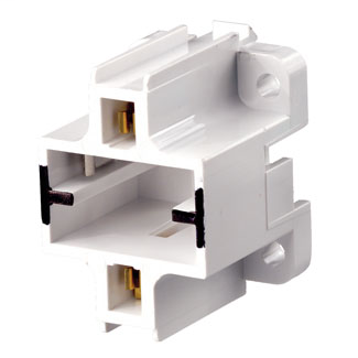 GX23, GX23-2 Base, 2-Pin, Compact Fluorescent Lampholder, Vertical, Bottom Snap-In/Screw Down, Black Color Code, , Quick-Connect 18AWG Solid or Str. Tinned - White Body