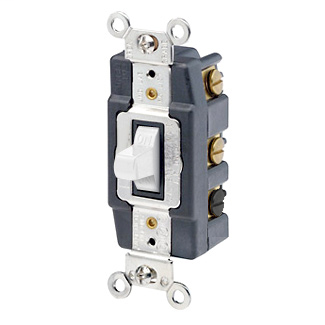 20 Amp, 120/277 Volt, Toggle Double-Throw Ctr-OFF Maintained Contact Double-Pole AC Quiet Switch, Extra Heavy Duty Spec Grade, Grounding, Back & Side Wired, - White