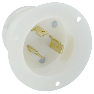20 Amp, 125 Volt, NEMA L5-20P, 2P, 3W, Flanged Inlet Locking Receptacle, Industrial Grade, Grounding - WHITE