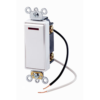 20 Amp, 120 Volt, Decora Plus Rocker Pilot Light - Illuminated ON - Req. Neutral 3-Way AC Quiet Switch, Commercial Spec Grade, Self Grounding, Back & Side Wired, - White