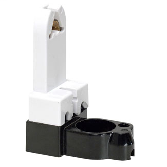 Medium Base, Bi-Pin, Standard Fluorescent Lampholder, Pedestal, Screw Mount, Turn-Type, w/ Starter Base, 2-Screw Terminal - White