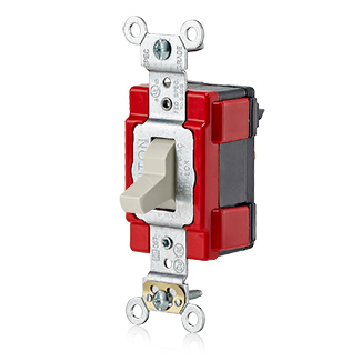 20 Amp, 120/277 Volt, 3-Way Toggle Switch, Extra Heavy Duty Specification Grade, Self Grounding, Lev-Lok Modular – LIGHT ALMOND