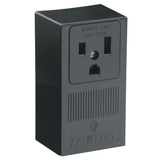Product image for Leviton 5378 250 Volt 50 Amp 2-Pole 3-Wire NEMA 6-50R 3 Hp Black Thermoplastic Surface Mount Straight Blade Receptacle
