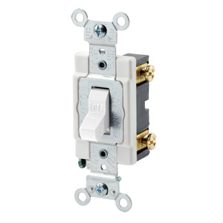 20 Amp, 120/277 Volt, Toggle Single-Pole AC Quiet Switch, Commercial Spec Grade, Grounding, Back & Side Wired, - White
