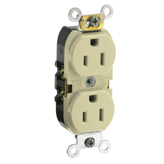 Leviton CR015-I 125 Volt 15 Amp 2-Pole 3-Wire NEMA 5-15R 1/2 Hp Ivory Nylon Slim Straight Blade Duplex Receptacle Leviton CR015-I 125 Volt 15 Amp 2-Pole 3-Wire NEMA 5-15R 1/2 Hp Ivory Nylon Slim Straight Blade Duplex Receptacle