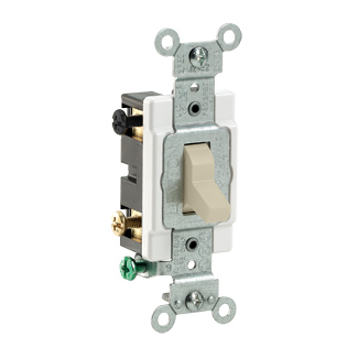 15 Amp, 120/277 Volt, Toggle 4-Way AC Quiet Switch, Commercial Spec Grade, Grounding, Side Wired, - Ivory